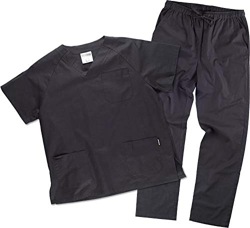 Work Team Uniforme Sanitario, con elástico y cordón en la Cintura, Casaca y Pantalon Unisex Negro S