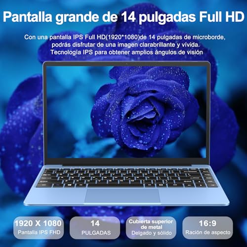 WOZIFAN Ordenador Portátil Win11 256GB SSD Intel N4020(hasta 2.8Ghz) 14" portátil 1920x1080 FHD Dual WiFi BT 4.2 Soporta 1TB SSD Expansión con Ratón Inalámbrico para Trabajo-Estudio-Aprendizaje-Azul
