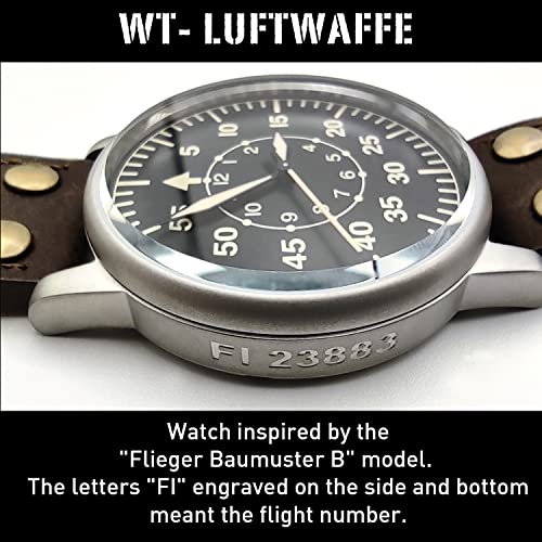 WTI WORLD TIME INTERNATIONAL Reloj Militar Vintage de la Luftwaffe Edición Limitada - Maquinaria Suiza, Caja de Acero, Agujas Luminosas y Correa de Cuero