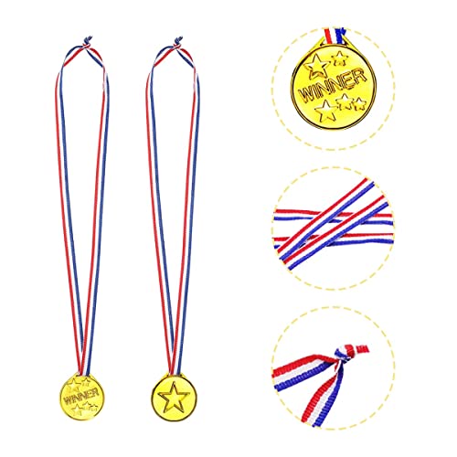 WUGU Medallas para Niños, 30 Piezas Medallas de Oro Ganadoras con Collar, Medallas de Plástico Niños Medalla de Oro para la Escuela, Día del Deporte, Regalo de Fiesta.