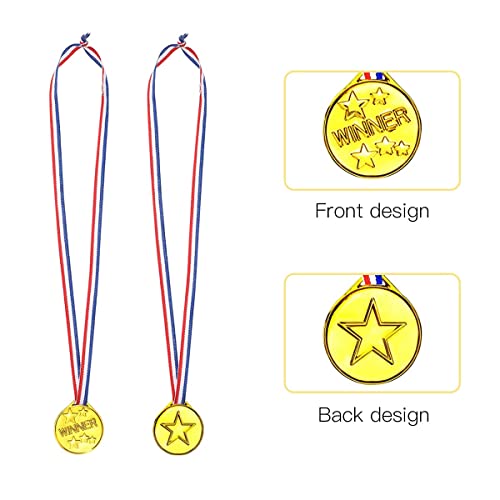 WUGU Medallas para Niños, 30 Piezas Medallas de Oro Ganadoras con Collar, Medallas de Plástico Niños Medalla de Oro para la Escuela, Día del Deporte, Regalo de Fiesta.