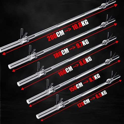 wuuhoo® barra barra John - 200cm / 180 cm / 160 cm / 150 cm / 120 cm, 30mm, barra de acero cromado, capacidad 100kg - fitness en casa 160 cm