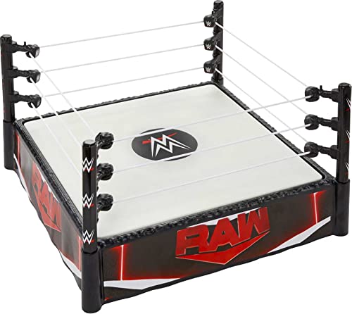 WWE Superstar Ring Campo de batalla para figuras de acción con cuerdas tensadas y colchoneta con muelles, con 2 decoraciones, juguete +6 años (HLN13)