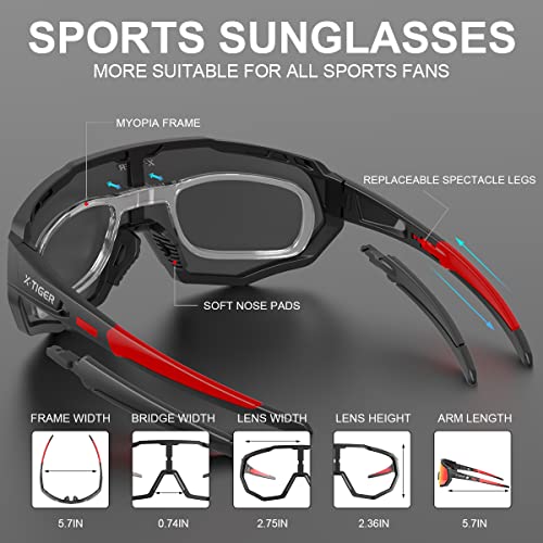X-TIGER Gafas de Ciclismo con 5 Lentes Intercambiables, Adecuadas Para el Ciclismo, el Golf, la Pesca, la Conducción Y Otros Deportes al Aire Libre UV400