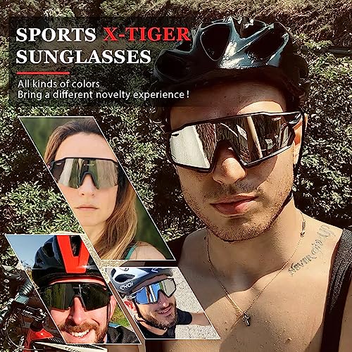 X-TIGER Gafas de Ciclismo con 5 Lentes Intercambiables Montura TR90 Gafas de Bicicleta, Moto MTB Bicicleta Carrera de béisbol, Escalada Deportes al aire libre Gafas