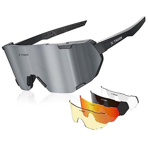 X-TIGER Gafas de Ciclismo Polarizadas con 5 Lentes Intercambiables Montura TR90 Gafas Bicicleta Hombre Mujer, MTB Riding Running Outdoor Goggles