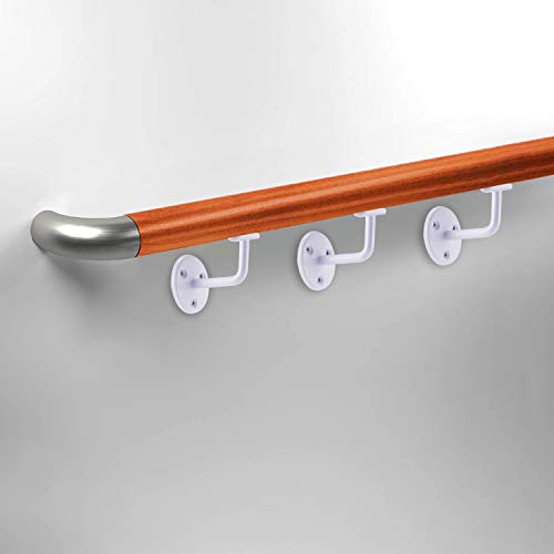 XFORT Juego de 4 soportes para pasamanos, soporte de acero resistente para pasamanos de escaleras, para pasamanos de madera y acero, soportes elegantes Blanco