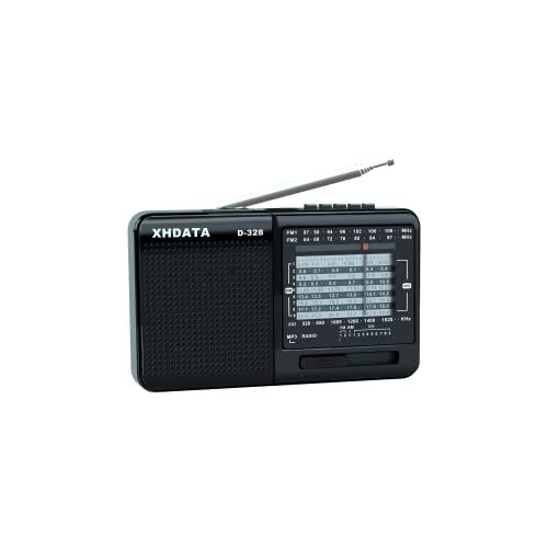 XHDATA D-328 Radio Portatil Pequeña Mini Portatil Radio Am FM SW con Reproductor de Tarjeta SD MP3 Transistores Radio Bateria Recargable Negro