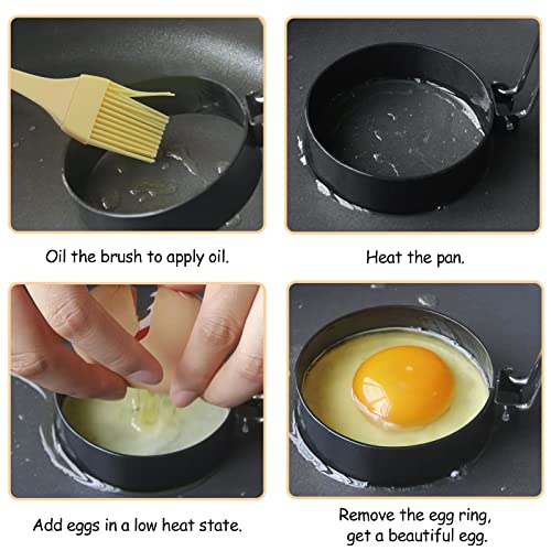 XIACIBDUS Anillo para huevos, 3 piezas de acero inoxidable con molde para tortitas, molde de huevo espejo, anillo de huevo de acero inoxidable, anillos de huevos redondos antiadherentes, sándwich