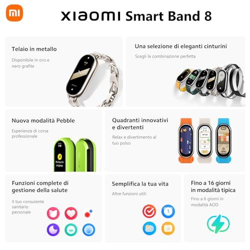 Xiaomi Mi Smart Band 8 - Pulsera de Actividad, Pantalla AMOLED de 60 Hz y 1,62’’, Monitorización de Frecuencia Cardíaca, 150+ Modos Deportivos, hasta 16 Días de Autonomía, Sueño, Estrés, Dorado