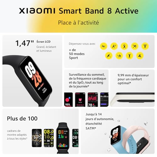 Xiaomi Smart Band 8 Active - Pantalla Grande 1,47‘’, Monitorización de Frecuencia Cardíaca, 50+ Modos Deportivos, Cuerpo Compacto De 9,99 mm, hasta 14 Días de Autonomía, Sueño, Estrés, Rosa