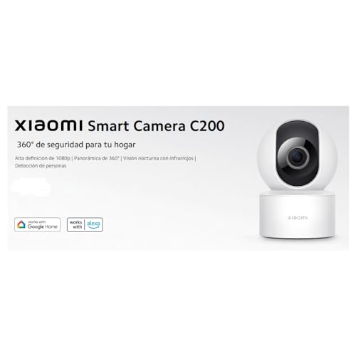 Xiaomi Smart Camera C200 - Cámara de vigilancia con resolución 1080p, 360°, apertura F2.1, visión nocturna, detección de movimiento con IA, admite tarjeta SD, blanco (Versión ES + 3 años de garantía)