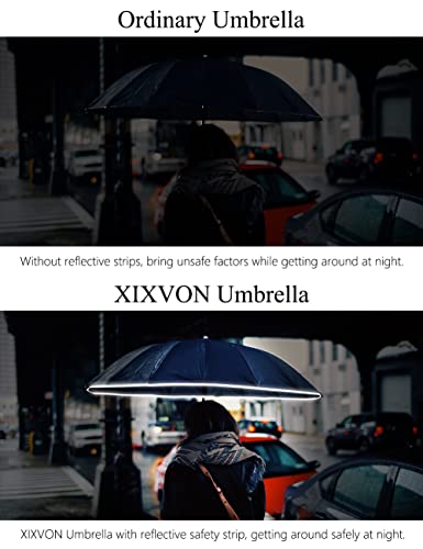 XIXVON Paraguas Pro (10 Varillas, Negro) | UPF 50+ 99% De ProteccióN UV, Banda De Seguridad Reflectante, Resistente Al Viento, PortáTil, AutomáTico | Paraguas Plegable Inverso