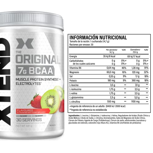 XTEND Original - Suplemento de BCAA en polvo - Kiwi y fresa | Aminoácidos de cadena ramificada | 7 g de BCAA con electrolitos para una mayor hidratación y recuperación | 30 raciones