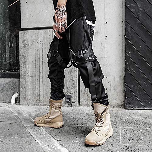 XYXIONGMAO Hombre Joggers Streetwear Hombres Hip Hop Goth Pantalones de chándal Techwear Tactical Negro Tactical Urban Joggers Pantalones, Negro, Small