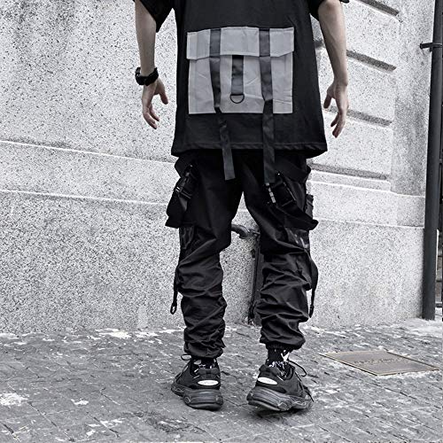 XYXIONGMAO Hombre Joggers Streetwear Hombres Hip Hop Goth Pantalones de chándal Techwear Tactical Negro Tactical Urban Joggers Pantalones, Negro, Small