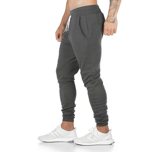 Yageshark - Pantalones de deporte para hombre, de algodón, ajustados gris L