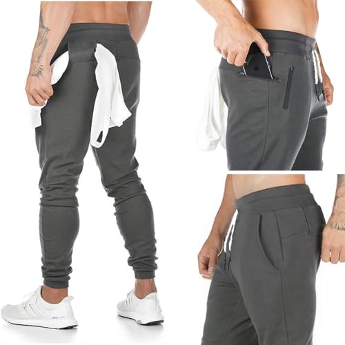 Yageshark - Pantalones de deporte para hombre, de algodón, ajustados gris L