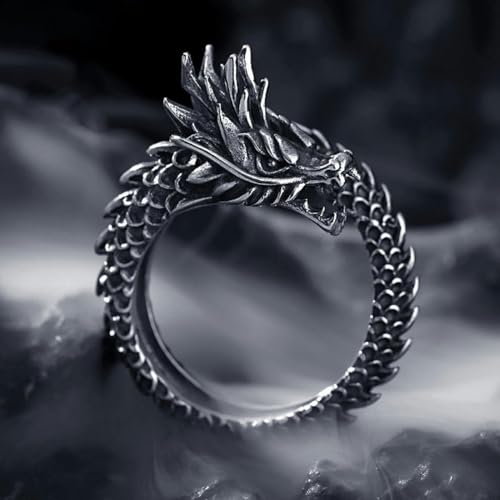 YAHOYA Retro Dominante Dragon Men Thai Silver Personality Silver Color Female Resizable Opening Rings