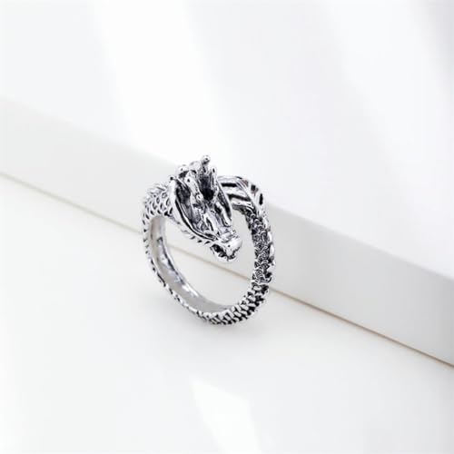 YAHOYA Retro Dominante Dragon Men Thai Silver Personality Silver Color Female Resizable Opening Rings