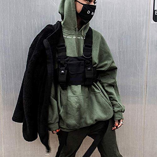 Yalatan Tactical Chest Rig Bag para Hombres Mujeres, Chaleco Multibolsillos Hip Hop Streetwear, Funcional Tactical Harness Rig Chest Rig Pack Bolso de Cintura Ajustable