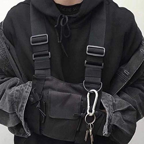 Yalatan Tactical Chest Rig Bag para Hombres Mujeres, Chaleco Multibolsillos Hip Hop Streetwear, Funcional Tactical Harness Rig Chest Rig Pack Bolso de Cintura Ajustable