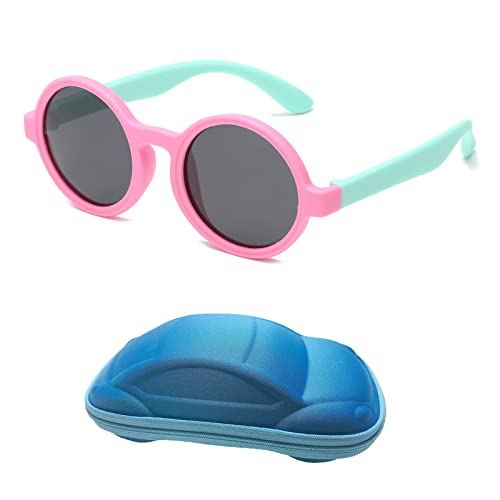 YAMEIZE Gafas de Sol Polarizadas Redondas - Pequeñas y Bonitas para Niños y Niñas de 3 a 10 años Gafas de Protección UV400 Flexibles de Goma para Niños