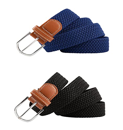 Yangbaga 2 Piezas Unisex Cinturón Elástico y Trenzado, Cinturón de Tejido Elástico para Hombres y Mujeres, 125cm