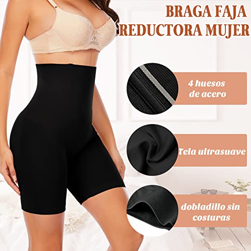 YARRCO Braga Faja Reductora Mujer Adelgazante Braguitas Moldeadoras Cintura Alta Invisible Sin Costuras Shapewear (#2 Negro,XXL)