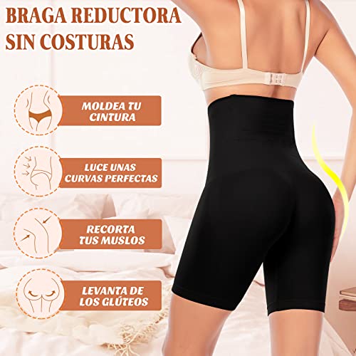 YARRCO Braga Faja Reductora Mujer Adelgazante Braguitas Moldeadoras Cintura Alta Invisible Sin Costuras Shapewear (#2 Negro,XXL)
