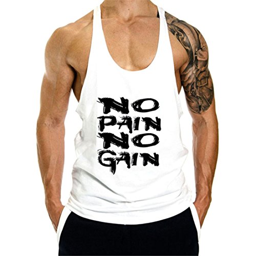 YeeHoo Hombres Culturismo Camisetas de Tirantes Deportivo Fitness Gimnasio Chaleco Texto NO Pain NO Gain