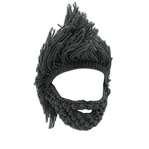 YEKEYI Gorro de lana con barba, diseño vikingo, tipo máscara, gracioso, gorro de invierno cálido, talla única