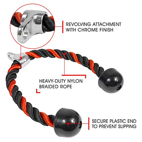 Yes4All UTZ9 - Cable de cuerda para tríceps, accesorio para máquina de ejercicio, cuerda extraíble de 27 pulgadas, longitud de la cuerda - rojo/negro
