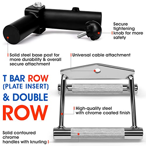 Yes4All YLTL Combo T-Bar Row Insert + Double D Handle, Fit 5cm Olympic Bars, Full 360° Swivel Great for Back, Muscle, Arm, Full-Body & Support Deadlifts, Squats for Home Gym
