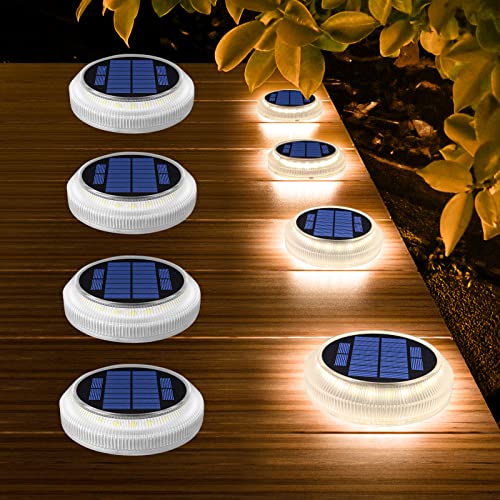 YiLaie Luz Solar Exterior, Solares LED Jardin 360° Lámparas de Escalera IP68 Resistente al Agua con On/Off Automático, Blanco Cálido 2700K, 4 piezas