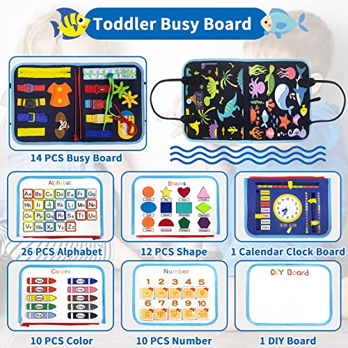 YOCOLE Busy Board para Niños Pequeños, Paneles Sensoriales Montessori PortáTil para Niños, Tableros de Actividades para Niños de 1 2 3 4 Años para Aprender Habilidades BáSicas para la Vida