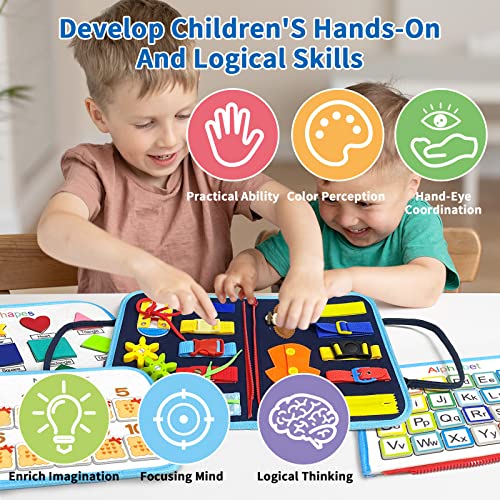 YOCOLE Busy Board para Niños Pequeños, Paneles Sensoriales Montessori PortáTil para Niños, Tableros de Actividades para Niños de 1 2 3 4 Años para Aprender Habilidades BáSicas para la Vida