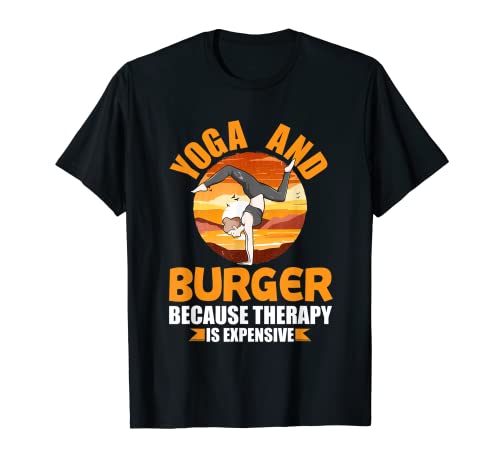 Yoga y Burger Terapia Divertido Pilates Humor Yogi Hamburguesa Camiseta