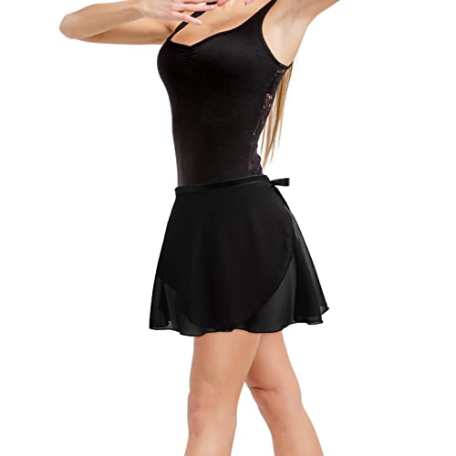 Yolev Falda de Ballet para Mujer Falda Envolvente Falda de Baile de Gasa Negra Cintura Ajustable Corbatas Gimnasia Falda de Ballet