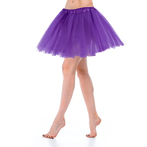 Yolev Tutu Falda Tul Mujer Niña de 3 Capas Elástica Clásica para Adultos Tutus Adolescentes Vestidos de Fiesta Bailar Mujeres Adolescentes Púrpura Oscuro Disfraz de Los 80 Mujer