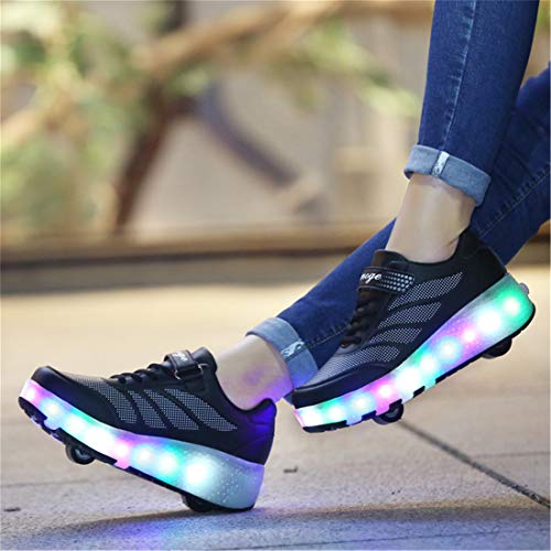 YongerYong Zapatos con Ruedas Zapatillas con Ajustables Doble Ruedas para niños y niña 7 Colores cambiantes con Luces LED para Gimnasia Zapatos de Skateboard