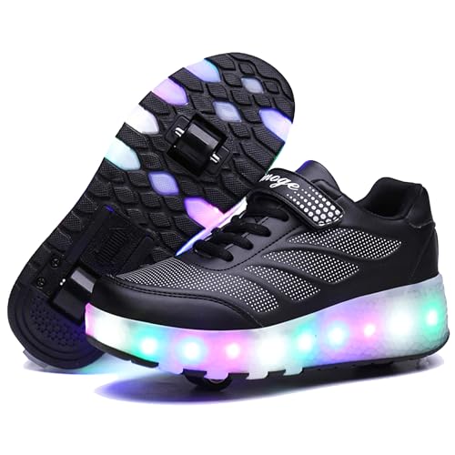 YongerYong Zapatos con Ruedas Zapatillas con Ajustables Doble Ruedas para niños y niña 7 Colores cambiantes con Luces LED para Gimnasia Zapatos de Skateboard