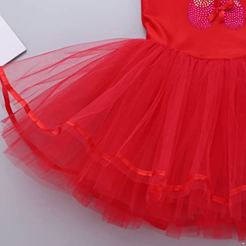 YOOJIA Vestido Princesa de Ballet para Niñas Maillot con Falda Tutú de Danza Clásica Leotardo Básico Traje de Baile Rendimiento Dancewear A Rojo 3-4 años