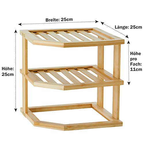 YOUDENOVA Organizador de vajilla de bambú, 25 x 25 x 25 cm, 3 niveles para estante de cocina, escurridor, escurridor de platos, soporte para platos