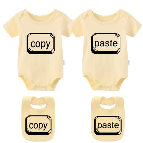 YSCULBUTOL Copiar Pasta Gemelos Mono Divertido Bebé Twins Ropa Lindo Ctrl C Ctrl V Mameluco De Una Pieza - amarillo - 4-6 meses