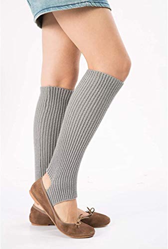 YUANQIAN Calentador de piernas largo extra suave de invierno para mujer, calentadores de piernas de punto para yoga, ballet y danza, Negro+gris-2pair, Length 43cm