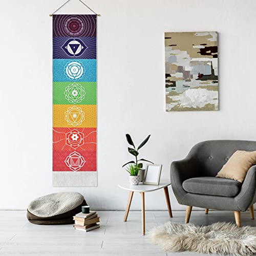 Yugarlibi Tapiz de pared de chakra, tapiz de meditación para yoga, colorido, psicodélico, trippy con borla, tapiz de mandala para colgar en la pared para dormitorio, salón, chakra blanco 130 x 32,5 cm