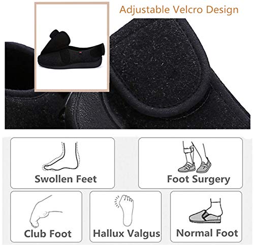 YURUMA Hombres Mujer X-Ancho Ajustable Zapatos Turgente Pies Pantufla, Velcr Cómodo Zapatillas Anciano Diabético Obesidad 36-51 (A/Negro (Otoño/Invierno), 40/US 9 Mujer/UK 5.5)