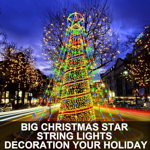 ZAKAZAKA Luces Arbol Navidad con Estrella, 357 LEDs Luces blanco iluminación cálido 8 Modos Guirnalda de Luces de Cadena Estrelladas Impermeable para la decoración, Color