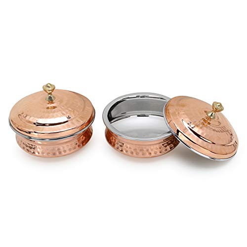 Zap Impex Juego de 2 cuencos de cobre para servir vajilla india Handi Set, No: 2 (15 cm)